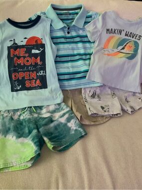 4T boy summer beach swim shirts shorts bundle